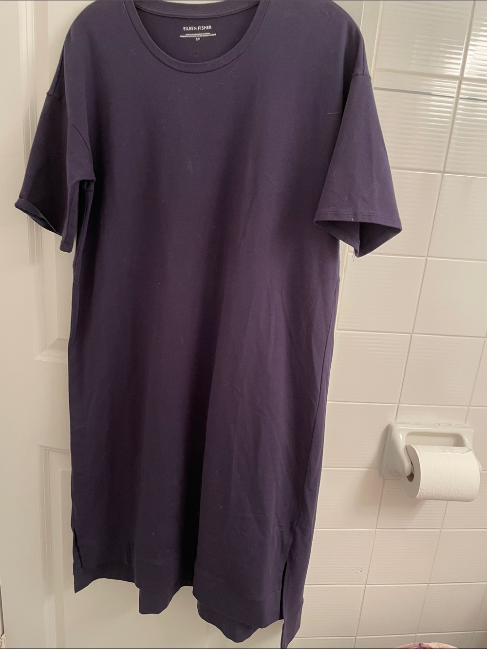Eileen Fisher Navy Short-Sleeve Maxi Tunic Dress